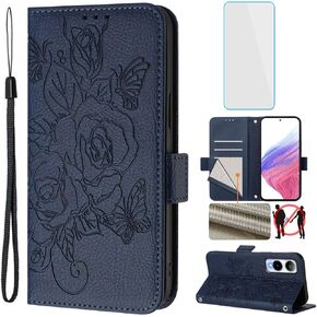 for AT&T Verge/Cricket Icon 6 Phone Case Wallet with Screen Protecter RFID Blocking Flip Card Slot Women Cell Phone Cover Floral Blutterfly Case for AT T Verge ATT Cricket Icon6 Light Blue