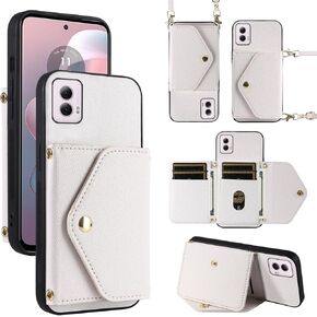 Minimalist Wallet Case for Motorola Moto G Power 5G 2024 with Shoulder Strap,6 Card Slots Thin Slim Flip Purse,PU Leather Credit Card Holder Stand Accessories Cell Phone Cover for G5 Pink