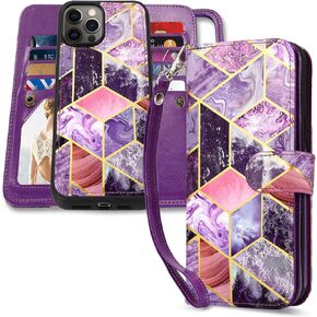CASEOWL iPhone 12 Pro Max Case Wallet Magnetic Detachable, Folio Leather Wallet Phone Case for Women with Hand Strap 9 Card Slots Holder-Sun Flower