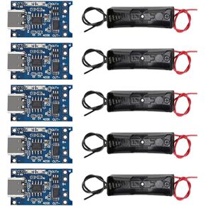 5pcs TP4056 Type-C USB 5V 1A 18650 Lithium Battery Charger Module with Dual Protection Function + 5pcs 18650 Battery Holder