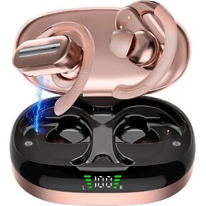 Wireless Earbuds, Bluetooth 5.4 Headphones Sports with Earhooks, ENC Noise Cancelling Mic, Earbuds Wireless Bluetooth for Laptop Pad Phones Running Exercise, Rose Gold