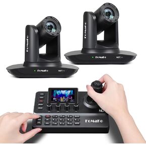 FoMaKo AI Auto Tracking NDI PTZ Camera 20x Optical Zoom NDI PTZ Controller for Church Services Worship Education, PoE 1080P60, 2pcs FMK20UH NDI-B + KC606N