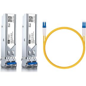 2 Pack 1.25Gb Singlemode Module with 1m OS2 LC to LC Fiber Cable, 1000BASE-LX/LH Compatible for Cisco GLC-LH-SMD, Meraki, Ubiquiti,Mikrotik, Intel, Netgear,D-Link and More