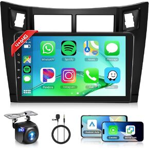 4+64G Android Car Stereo Radio for Toyota Yaris 2006-2011 with Wireless Carplay Android Auto, 9’’ Touch Screen Head Unit with Bluetooth GPS Navigation Mirror Link WiFi FM/RDS DSP Backup Camera SWC