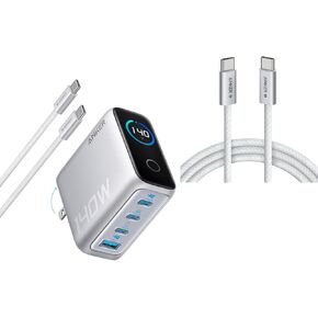 Anker Zolo USB C to USB C Cable, Braided and Dirt-Free Type C Fast Charging Cable, Slim Connector, for iPhone 16 Series, MacBook (240W) (White, 6ft)&140W USB-C Charger, Laptop Charger, 4-Port Mu