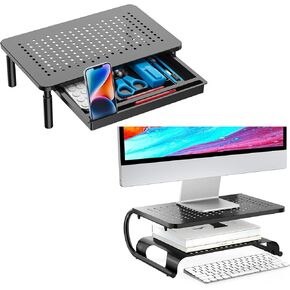 WALI Bundles Monitor Stand with Storage+2 Tier Monitor Stand Riser