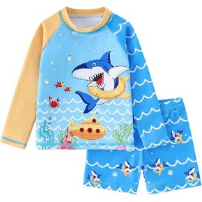 AMIYAN Boys Swim Set Toddler Boys Two Piece Rash Guard Swimsuits Long Sleeve Swimwear UPF 50+ Swim Shirt and Trunks for Boys in Saudi Arabia