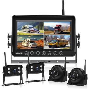 4K Wireless Backup Camera System: 9'' HD Quad Split Monitor, 1080P Side Rear View Camera, Recording, Waterproof, Digital Signal, RV Camera System for RV/Truck/Trailer/Camper VEKOOTO WX9