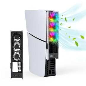مروحة التبريد BestSwitches مع RGB Lightiing لـ PS5 Pro و PS5 Slim Disc & Digital ، مروحة تبريد هادئة 3 RGB ، أوضاع تدفق هواء قابلة للتطبيق ، منفذ USB سهل التثبيت