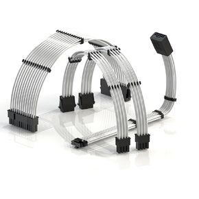 LINKUP - AVA 12VHPWR PCIE 5.0 Power Extension Cables┃600W 16AWG┃UL-Rated, Sleeved Jacket, Molded Plugs┃4 Pcs Kit for RTX4000 GPUs┃Boost Gaming Performance┃30cm Teflon Silver