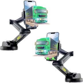 Gray Commercial Truck Phone Mount & Green Commercial Truck Phone Mount, Heavy Duty Cell Device Holder for Dashboard Windshield 16.9 inch Long Arm, Stable and Super Suction Cup (2 Device Mounts)