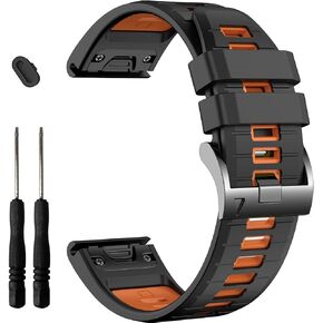 EZMVZKU Feinx 7X Pro Watch Bands,26MM Quick Fit Silicone Replacement Straps Compatible with Garmin Fenix 7X 6X Pro 5X Plus Fenix 3HR Descent Mk2 Mk2i Smartwatch Bands,Black Orange
