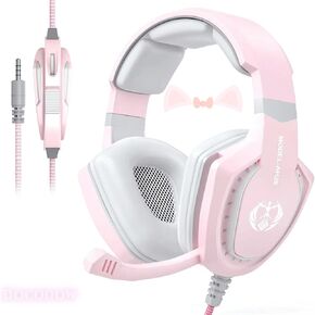 Pink Gaming Headset for Girls Women with Microphone, Bass, Stereo Surround Sound Wired Over-Ear Headphones with Mic for PC Mac Computer PS5 Xbox PS4 Laptop