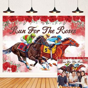 Run for The Roses Backdrop 7x5FT Kentucky Derby Horse Racing Themed Photography Background for Horse Racing Birthday Party Racetrack Stadium Wall Home Decor (84x60 inch)