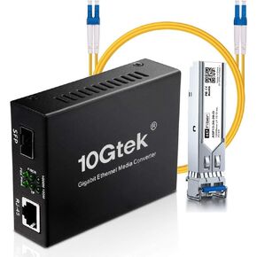 Gigabit Singlemode Fiber Media Converter with 1 Meter OS2 LC to LC Fiber Patch Cable, 10/100/1000M RJ45 to 1000Base-LX/LH Fiber Module,SMF, 1310nm, up to 20km (12.4miles)