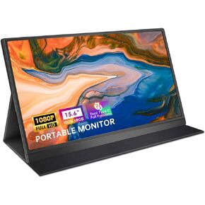 Portable Monitor, Hamtysan 15.6 Inch Laptop Monitor 1920×1080 Full HD USB C HDMI Second External Monitor for Laptop PC Phone PS4/5 Xbox Switch, Built-in Speaker Included Smart Cover & Screen Protector