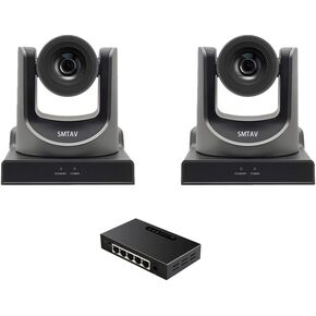 SMTAV 30X NDI PTZ Camera Kits - 2pcs 30X NDI Camera with 1pcs 5 Port PoE Switch for Church Live Streaming Video Production