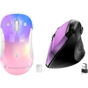 memzuoix 2.4G Wireless Mouse, Cordless Computer Mice Wireless Mouse for Laptop, Desktop, PC, MacBook- 2 Pack (LED Rechargeable Wireless Mouse+Purple Ergonomic Wireless Mouse)