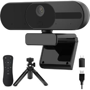 4K Webcam with Speaker and 4 AI Noise-Cancelling Mics, Wide Angle PC Cameras with Remote, Auto Focus, Privacy Cover, Tripod, Great for Computer, Zoom, Skype, Teams, Laptop, Personal Video Calling