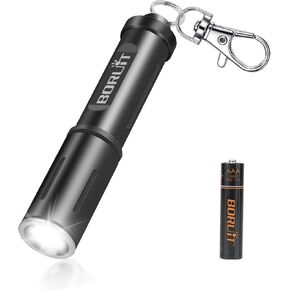 BORUIT RJ11 Small Keychain Flashlight Bright 120L, Mini Compack EDC Flashlights AAA Battery Powered, Single Model Lightweight Pocket Led Light for Home Travel Emergency Walking