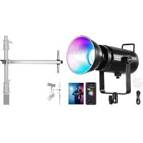 NEEWER CB300C 300W RGB LED Video Light with Reflector, APP/2.4G Control and UA038 Offset Arm with Clamp & Dual 5/8" Baby Pins for LED Video Light Studio Flash