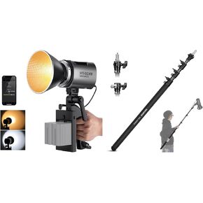 NEEWER MS60B LED Video Light 2.4G/APP Control, 65W Metal Mini Compact COB Continuous Output Lighting Spotlight 2700K-6500K, 40000lux@1m, 12 Effects, PWM Dimming, MS-240AC 7.9ft Boom Pole Included