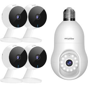 1080P Security Cameras 4pcs+4MP Bulb Security Camera 2.4GHz,360° 2K Security Cameras, Home Security Camera Indoor, Wi-Fi Cameras Wired for Pet, Motion Detection, Two-Way Audio, Night Vision, Phone App