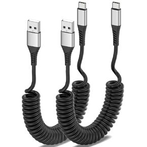 ملفوف USB إلى كابل USB C ، 2 حزمة 3ft ملفوفة USB C Charger Cable للسيارة ، 3A قابلة للسحب USB A to Type C Cord Charging for iPhone 16 15 Samsung Galaxy S23 S22 S21 S20 S20 Note A10E A20 A20