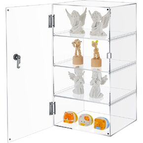 Barydat 4 Tier Acrylic Locking Display Case with Key 9.4'' L x 9.4'' W x 18.9'' H Large Clear Countertop Showcase Display Cabinet Multi Functional Safe Storage Box for Retail Store