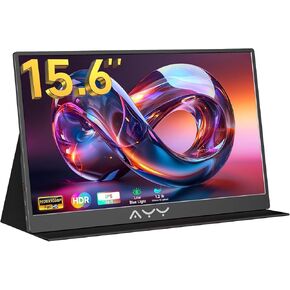 AYY Portable Monitor 15.6inch 1080P FHD, USB-C HDMI Computer Display, HDR IPS Gaming Monitor w/Premium Smart Cover & Screen Protector, Dual Speakers, for Laptop PC MAC Phone PS5 Xbox Switch, Black