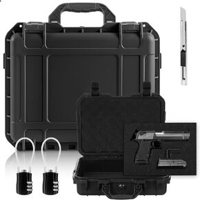 Pistol Case Lockable Handgun Firearm Travel Case with 2 Locks Included Hard Shell Waterproof Gun Storage with Foam and Knife