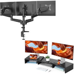 HUANUO Triple Monitor Mount, Dual Monitor Stand Riser