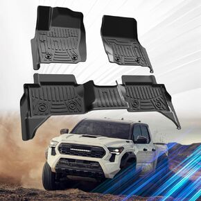 Floor Mats Fit for Toyota Tacoma 2024 2025 Double Cab,TPE All Weather Floor Mats Custom Fit Car Mats,Car Accessories Floor Liner and Cargo Mats,Front & Rear 2-Row Automotive Car Floor Mats Set