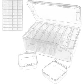 Guyuyii Bead Storage - 31-Piece Set with 30 Small Clear Plastic Storage Containers and 1 Large Box for Jewelry Making, Craft Supplies, and Small Items - Hinged Lids for Secure Organizing