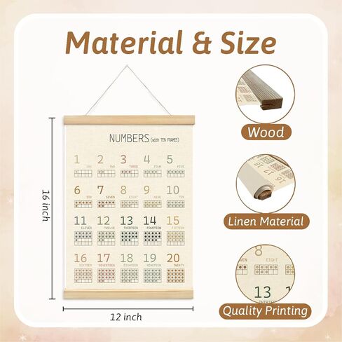 Lacama Boho ABC Alphabet Wall Chart for Toddlers | ABCs & 123s Kids Learning Educational Gift for Toddler, Neutral Wall Decorations for Pre-School Classroom Nursery Homeschool Poster Hanger in Kuwait