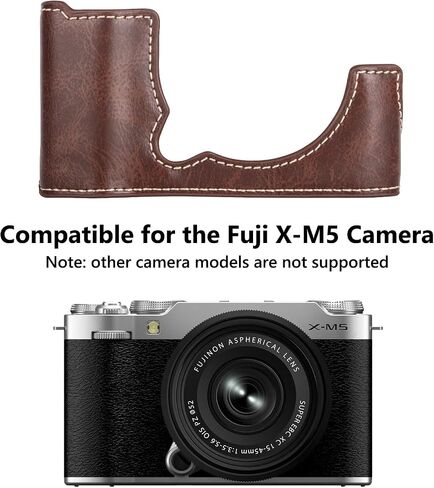 MUZIRI KINOKOO Fuji X-M5 Case, PU Leather Half Case for Fuji X-M5 Camera, Protective Bottom Case for Fuji X-M5/Fuji XM5 Camera - with Opening Bottom and Hand Grip Design - Coffee in Saudi Arabia