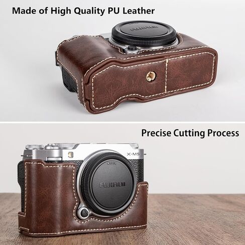 MUZIRI KINOKOO Fuji X-M5 Case, PU Leather Half Case for Fuji X-M5 Camera, Protective Bottom Case for Fuji X-M5/Fuji XM5 Camera - with Opening Bottom and Hand Grip Design - Coffee in Saudi Arabia