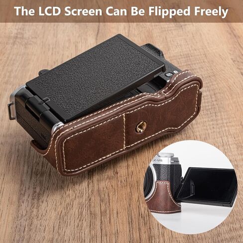 MUZIRI KINOKOO Fuji X-M5 Case, PU Leather Half Case for Fuji X-M5 Camera, Protective Bottom Case for Fuji X-M5/Fuji XM5 Camera - with Opening Bottom and Hand Grip Design - Coffee in Saudi Arabia