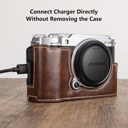 MUZIRI KINOKOO Fuji X-M5 Case, PU Leather Half Case for Fuji X-M5 Camera, Protective Bottom Case for Fuji X-M5/Fuji XM5 Camera - with Opening Bottom and Hand Grip Design - Coffee in Saudi Arabia