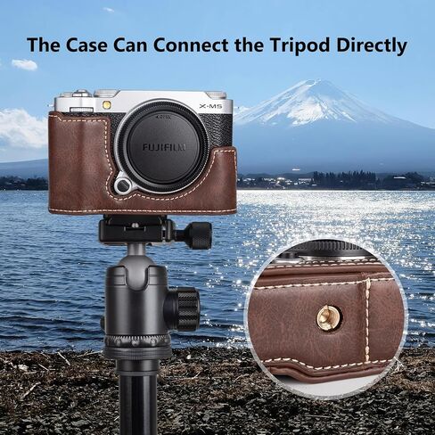 MUZIRI KINOKOO Fuji X-M5 Case, PU Leather Half Case for Fuji X-M5 Camera, Protective Bottom Case for Fuji X-M5/Fuji XM5 Camera - with Opening Bottom and Hand Grip Design - Coffee in Saudi Arabia