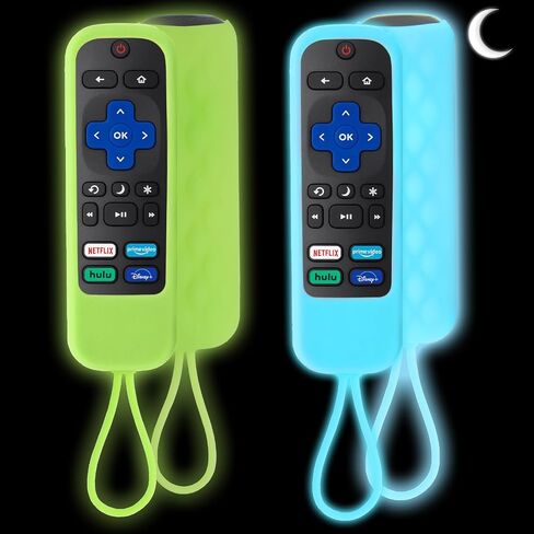 2 حزمة TCL Roku الغلاف البعيد العلبة السيليكون الحماية لـ Roku TV Express/Premiere/Streaming Stick/Ultra RC280 مضاد الأكمام عن بُعد في الظلام (Glow Green +Glow Blue) in Kuwait