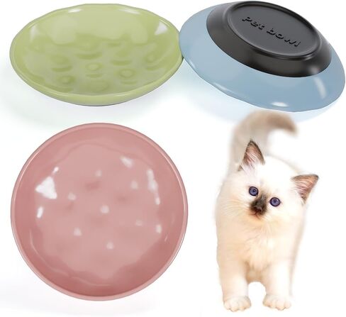 Cat Food Bowl,Non-Slip Ceramic Cat Bowls for Indoor Cats,Whisker Fatigue Cat Food Bowls,Shallow Cat Dishes for Food and Water,with Silicone Base Kitten Bowls for Feeding Cats,Kitten,Small Dog,3 Pack in Saudi Arabia
