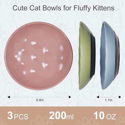 Cat Food Bowl,Non-Slip Ceramic Cat Bowls for Indoor Cats,Whisker Fatigue Cat Food Bowls,Shallow Cat Dishes for Food and Water,with Silicone Base Kitten Bowls for Feeding Cats,Kitten,Small Dog,3 Pack in Saudi Arabia
