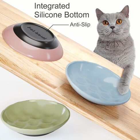 Cat Food Bowl,Non-Slip Ceramic Cat Bowls for Indoor Cats,Whisker Fatigue Cat Food Bowls,Shallow Cat Dishes for Food and Water,with Silicone Base Kitten Bowls for Feeding Cats,Kitten,Small Dog,3 Pack in Saudi Arabia
