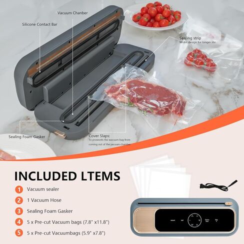 Vacuum Sealer Machine, Precision Compact mini vacuum sealer 65 Kpa Powerful Suction, Automatic Operation, Ideal for Easy & Efficient Food Preservation and Storage With 10 Bags (Grey) in Saudi Arabia