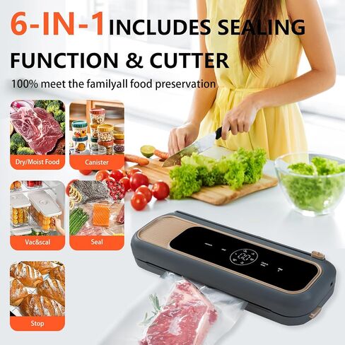 Vacuum Sealer Machine, Precision Compact mini vacuum sealer 65 Kpa Powerful Suction, Automatic Operation, Ideal for Easy & Efficient Food Preservation and Storage With 10 Bags (Grey) in Saudi Arabia