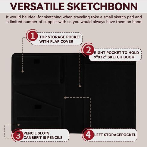 Plinyvel Sketchbook Cover, with Colored Pencil case, Compatible with Strathmore Sketchbook 9"X12" inch, Waxed Canvas, for Art pens, Architects, Painters (Black) in Saudi Arabia