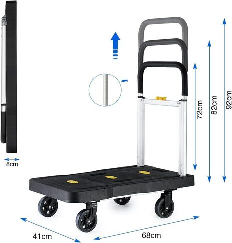 Folding Hand Truck, 330 Lbs Foldable Hand Truck Dolly Cart Heavy Duty Collapsible Trolley Portable Platform Luggage Cart with 5 Wheels & 2 Elastic Ropes for Moving, Shopping, Travel, Home, Office Use in Saudi Arabia