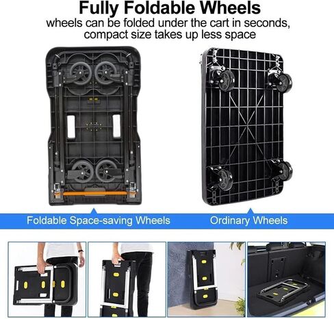 Folding Hand Truck, 330 Lbs Foldable Hand Truck Dolly Cart Heavy Duty Collapsible Trolley Portable Platform Luggage Cart with 5 Wheels & 2 Elastic Ropes for Moving, Shopping, Travel, Home, Office Use in Saudi Arabia