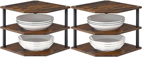 Wooden 3-Tier Corner Shelf, Kitchen Countertop Organizer Counter Small Storage for Desktop Living Room Bedroom Bathroom Small Space in Saudi Arabia